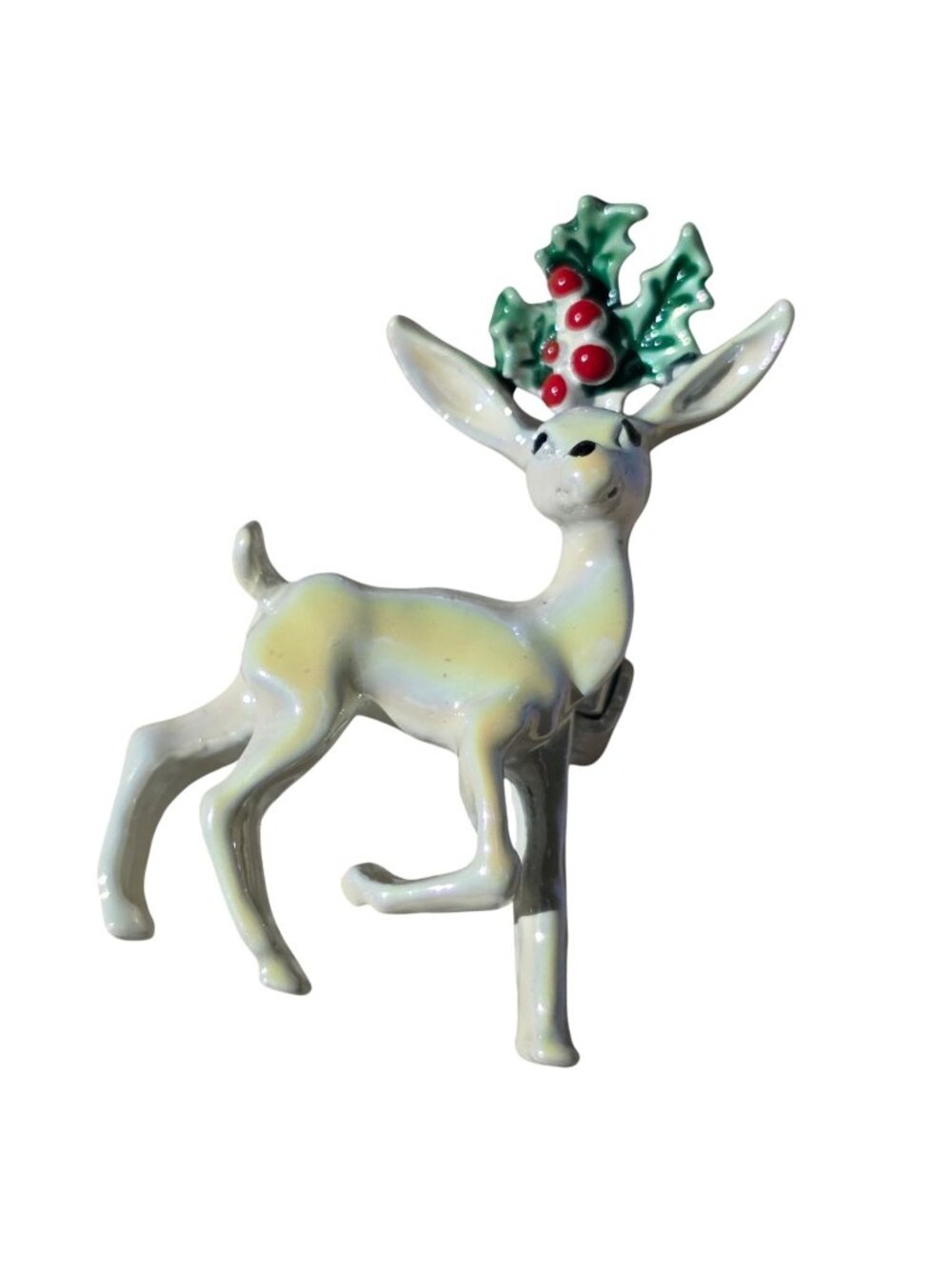 Vintage Gerrys Christmas Deer Brooch Holly Berries Enamel Holiday Jewelry